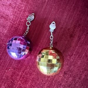 Purple and Gold Disco Ball Earrings